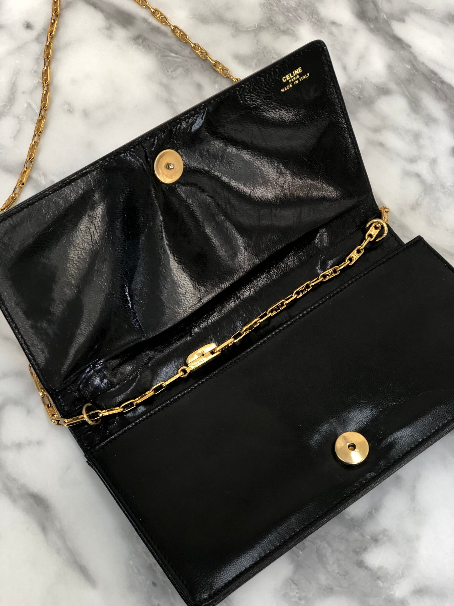CELINE Horsebit Chain Plastic Shoulder bag Black Vintage Old Celine xby4ty