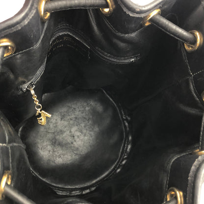 Salvatore Ferragamo 高跟鞋圖案鉚釘抽繩單肩包黑色復古舊款 updwpp