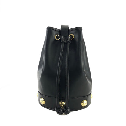 Salvatore Ferragamo 高跟鞋圖案鉚釘抽繩單肩包黑色復古舊款 updwpp