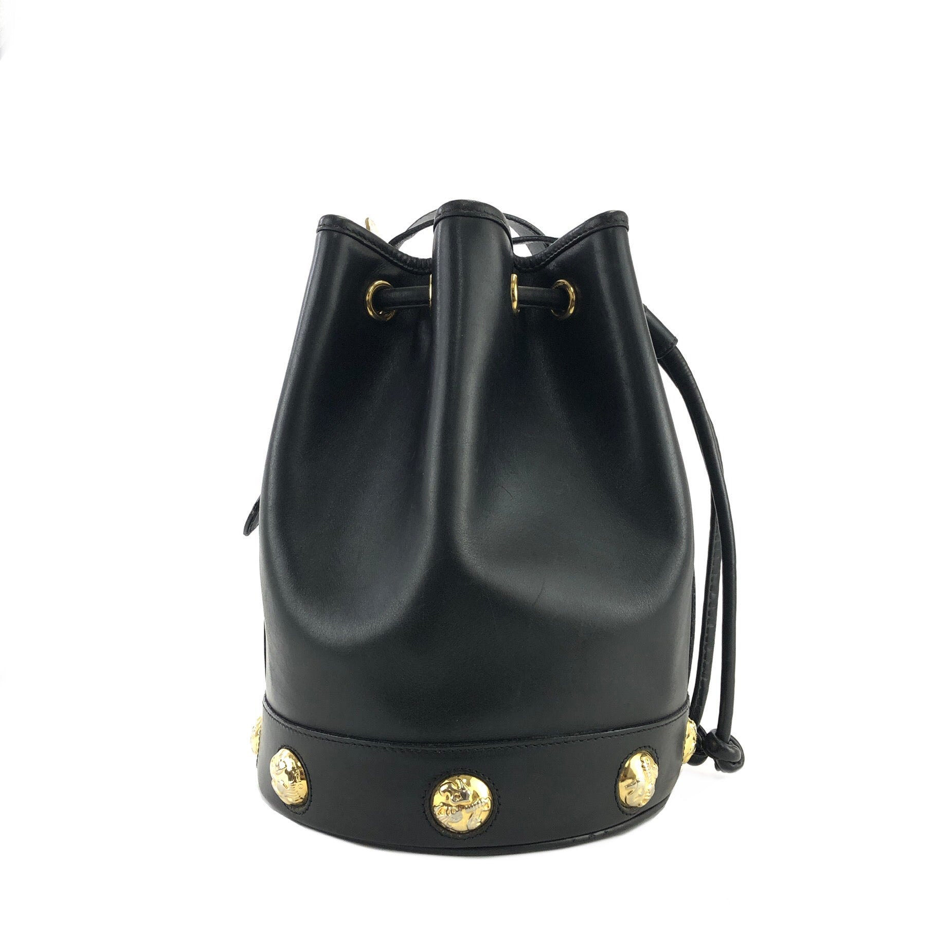 Salvatore Ferragamo High Heel Motif Studs Drawstring Shoulder bag Blac –  VintageShop solo