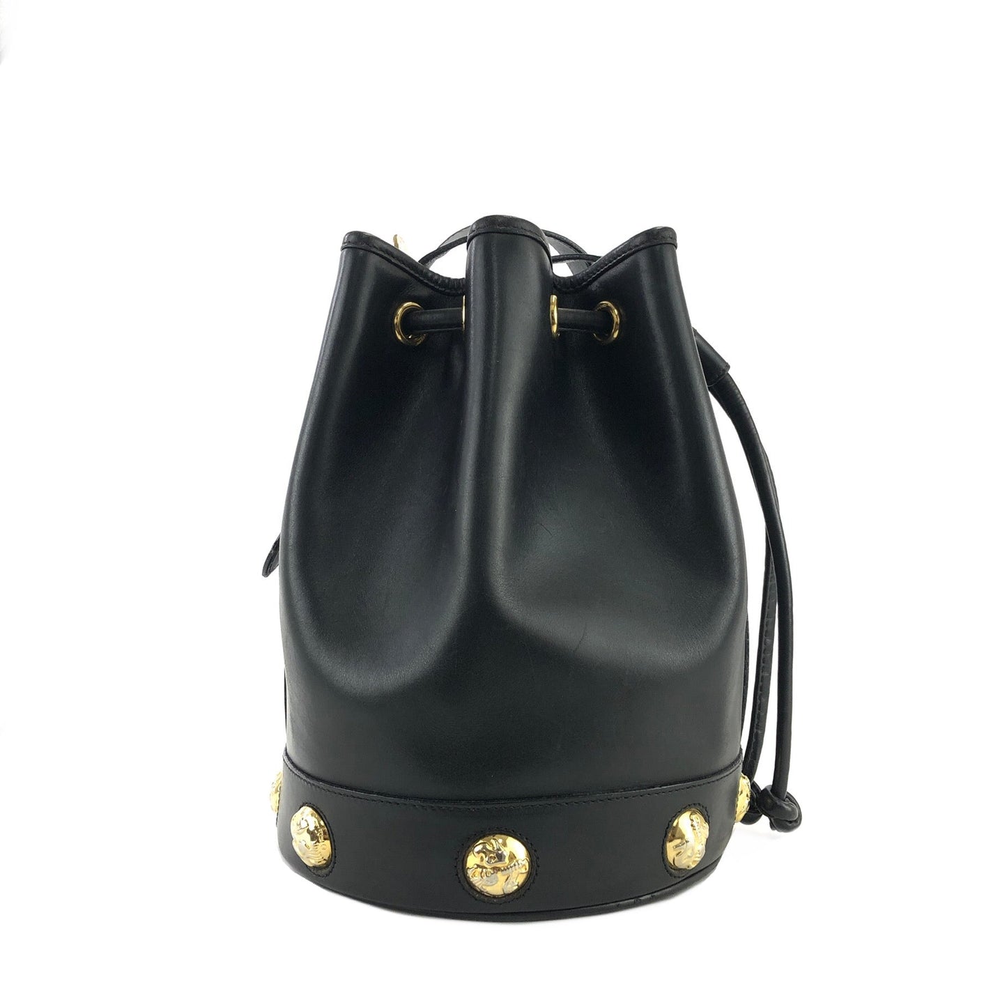 Salvatore Ferragamo High Heel Motif Studs Drawstring Shoulder bag Black Vintage Old updwpp