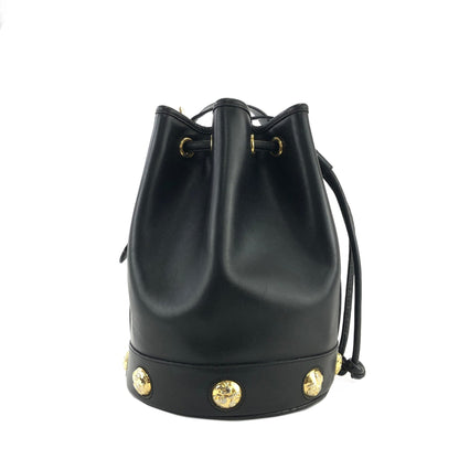 Salvatore Ferragamo 高跟鞋圖案鉚釘抽繩單肩包黑色復古舊款 updwpp