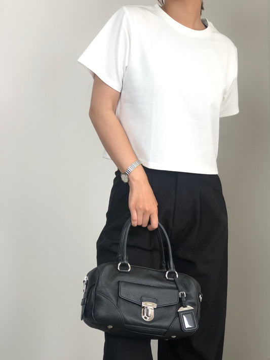 PRADA Logo Two-way Small Boston bag Shoulder bag Black Vintage 6yvxeb