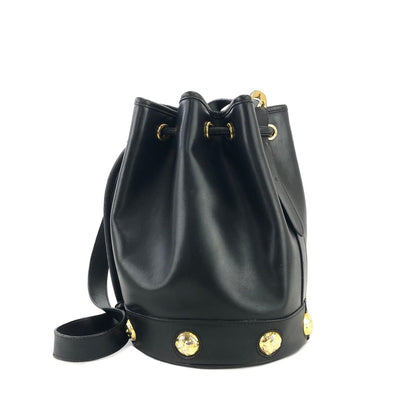 Salvatore Ferragamo 高跟鞋圖案鉚釘抽繩單肩包黑色復古舊款 updwpp