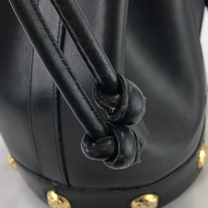 Salvatore Ferragamo 高跟鞋圖案鉚釘抽繩單肩包黑色復古舊款 updwpp