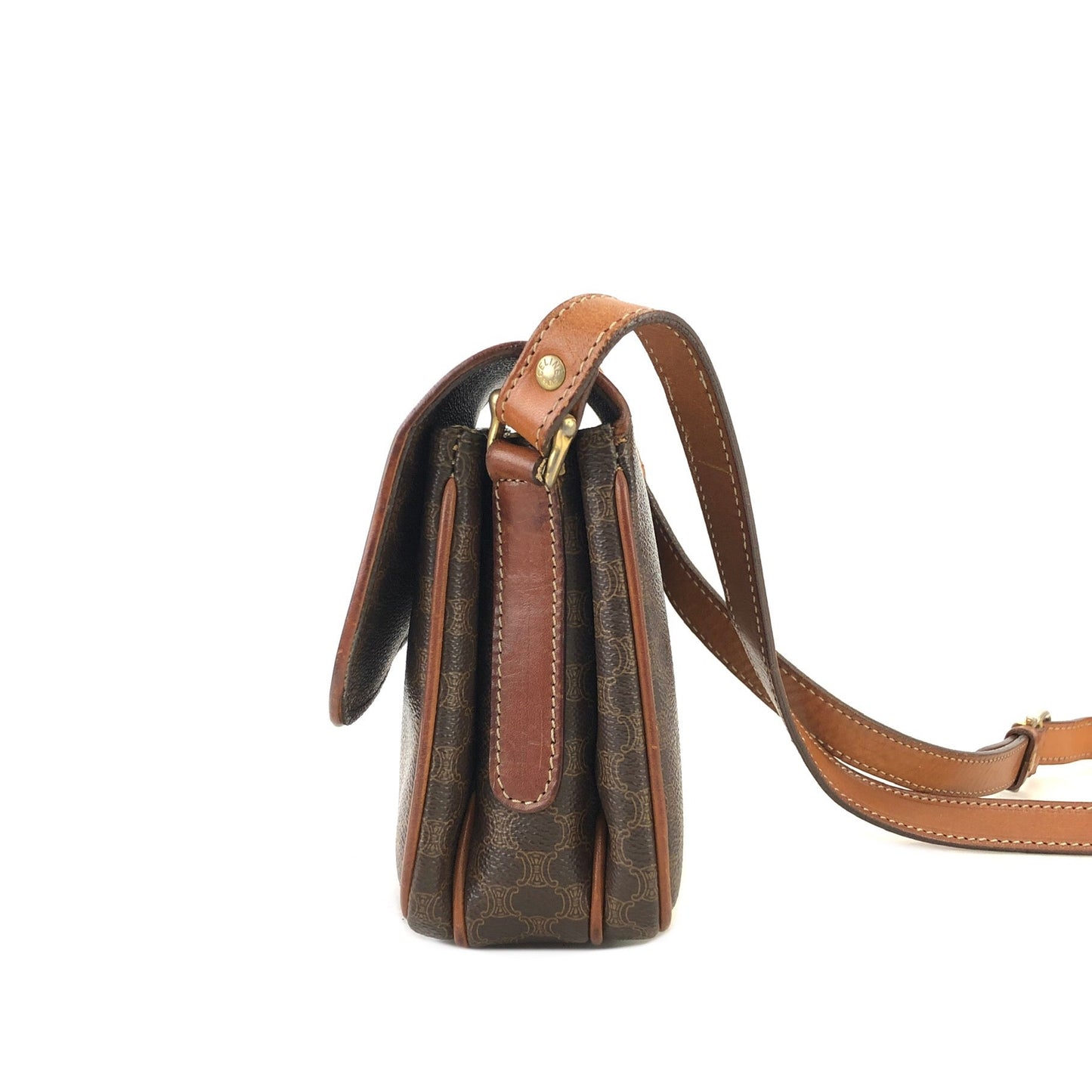 CELINE Macadam Blason Two-line Shoulder bag Brown Vintage Old Celine kzzf27