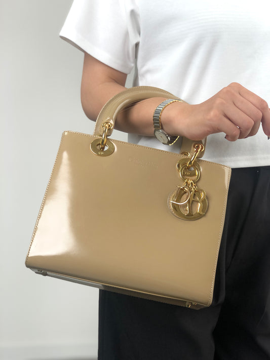 Christian Dior Lady Dior Logo Charm Two-way Handbag Shoulder bag Beige Vintage yj55s3