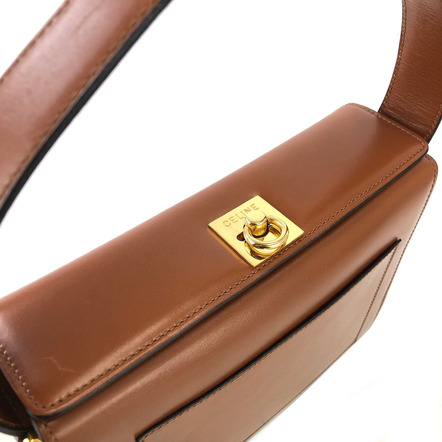 CELINE Gancini Logo Box Handbag Brown Vintage Old CELINE yv5uv8