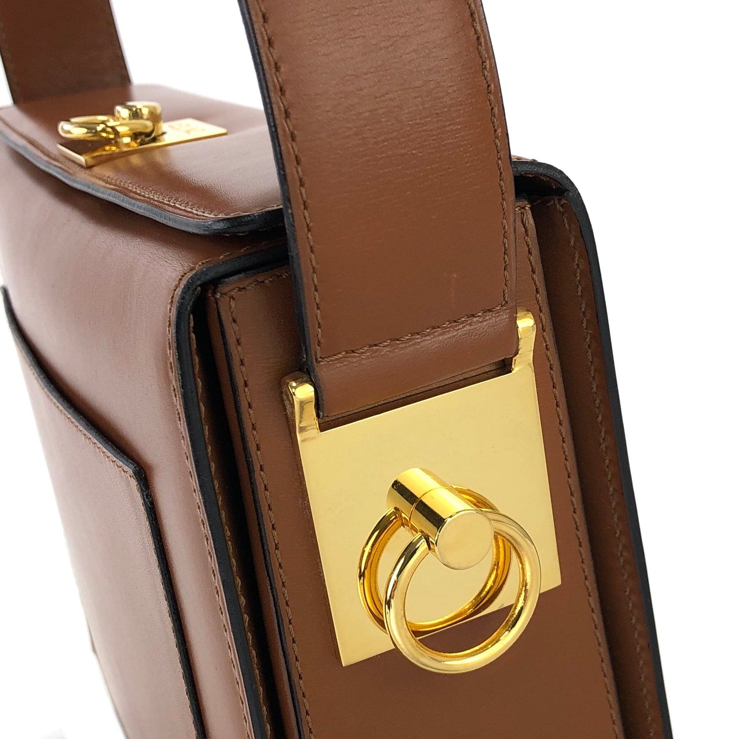 CELINE Gancini Logo Box Handbag Brown Vintage Old CELINE yv5uv8