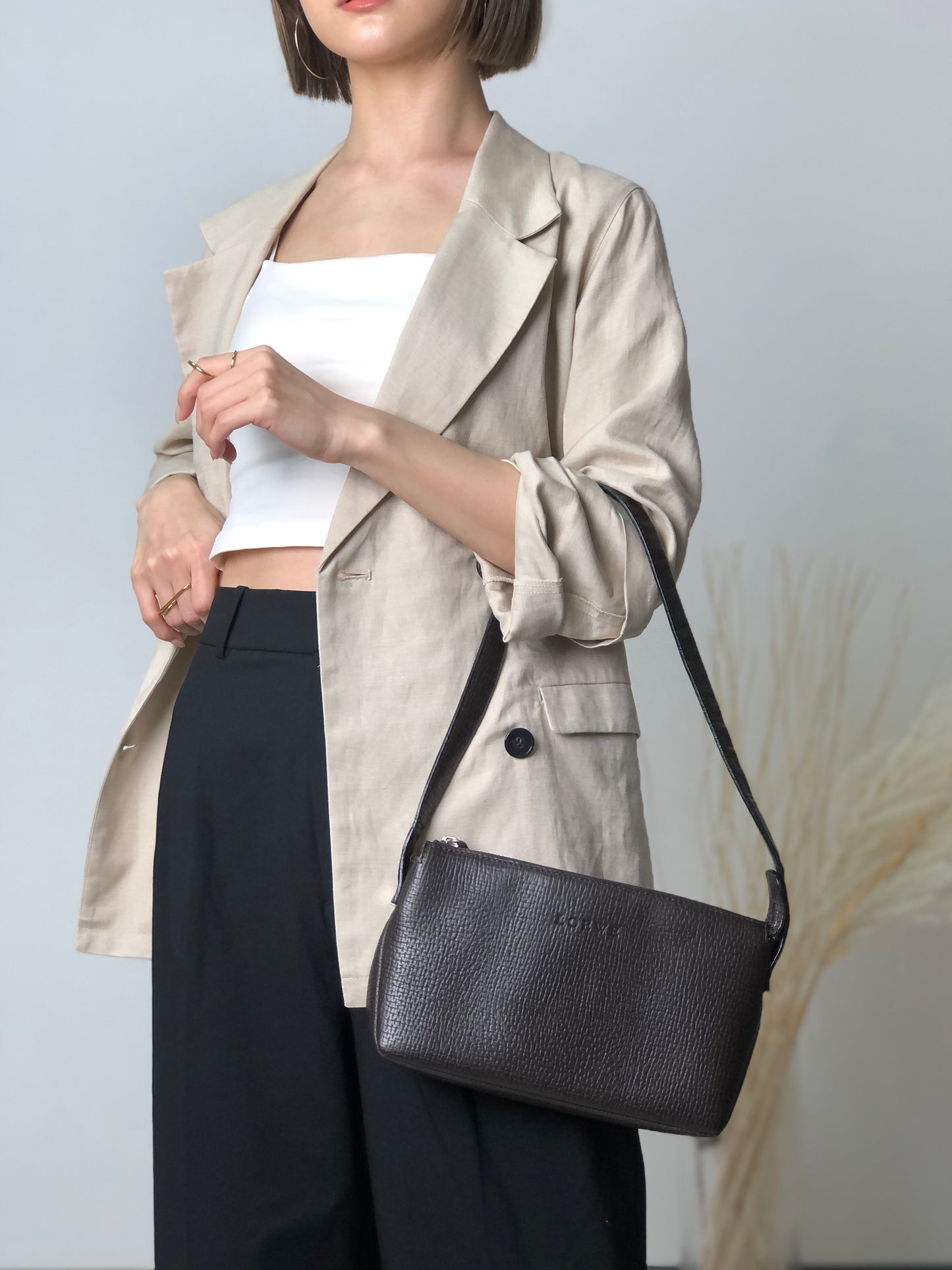 LOEWE Logo Leather Shoulder bag Brown Vintage spf3af