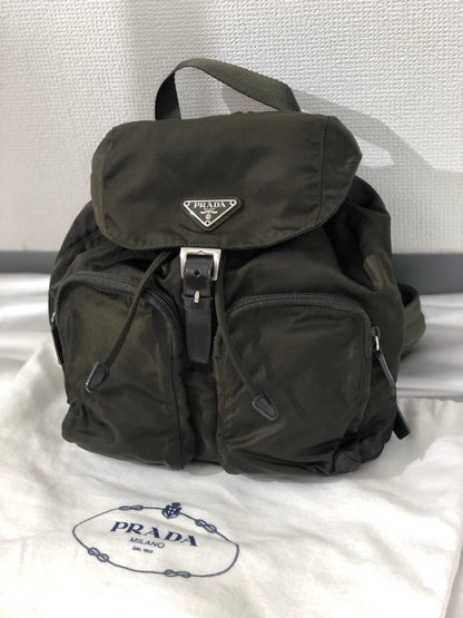 PRADA Triangle Logo Double Pocket Nylon Backpack Olive Green Vintage Old jp8x5n