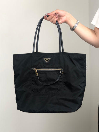 PRADA Tessuto Triangle Logo Front Pocket  Totebag Black Vintage 6rrumw