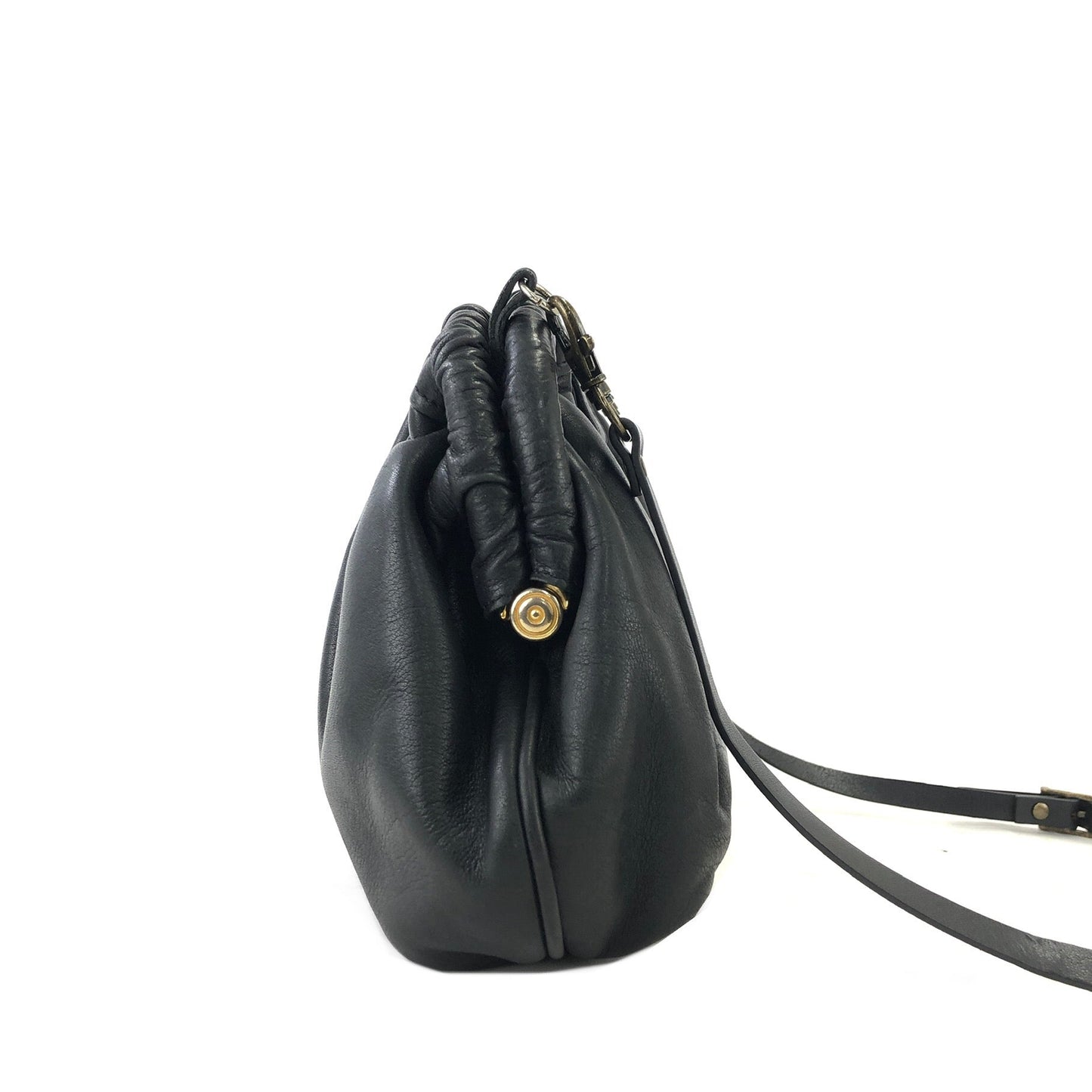 CELINE Logo Shirring Clasp Shoulder bag Black Vintage Old CELINE 4udb8p