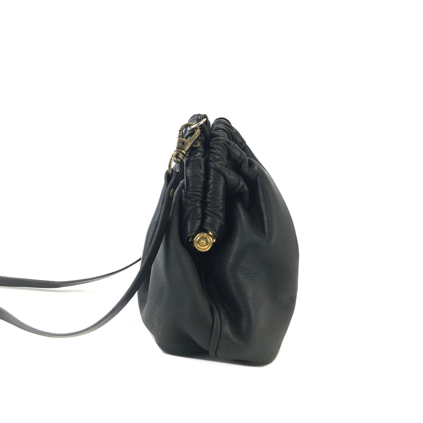 CELINE Logo Shirring Clasp Shoulder bag Black Vintage Old CELINE 4udb8p