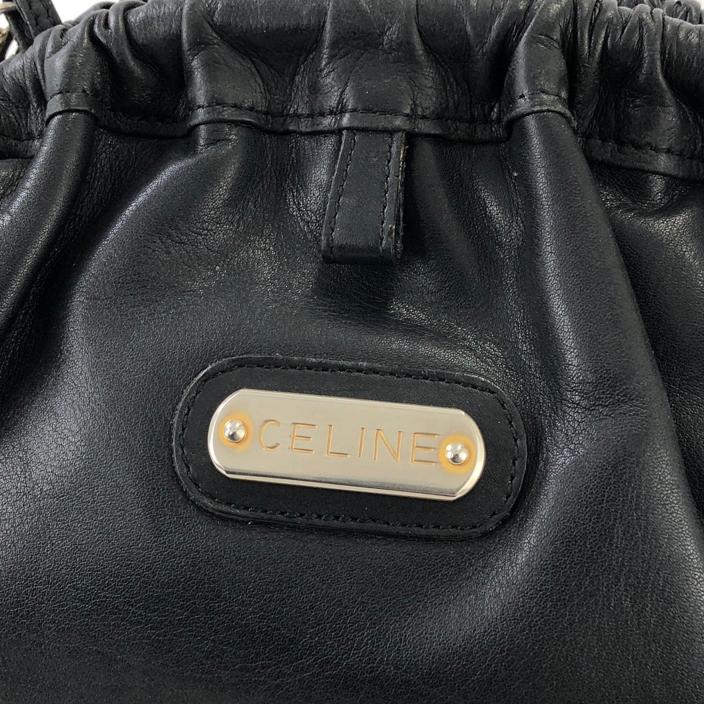 CELINE Logo Shirring Clasp Shoulder bag Black Vintage Old CELINE 4udb8p