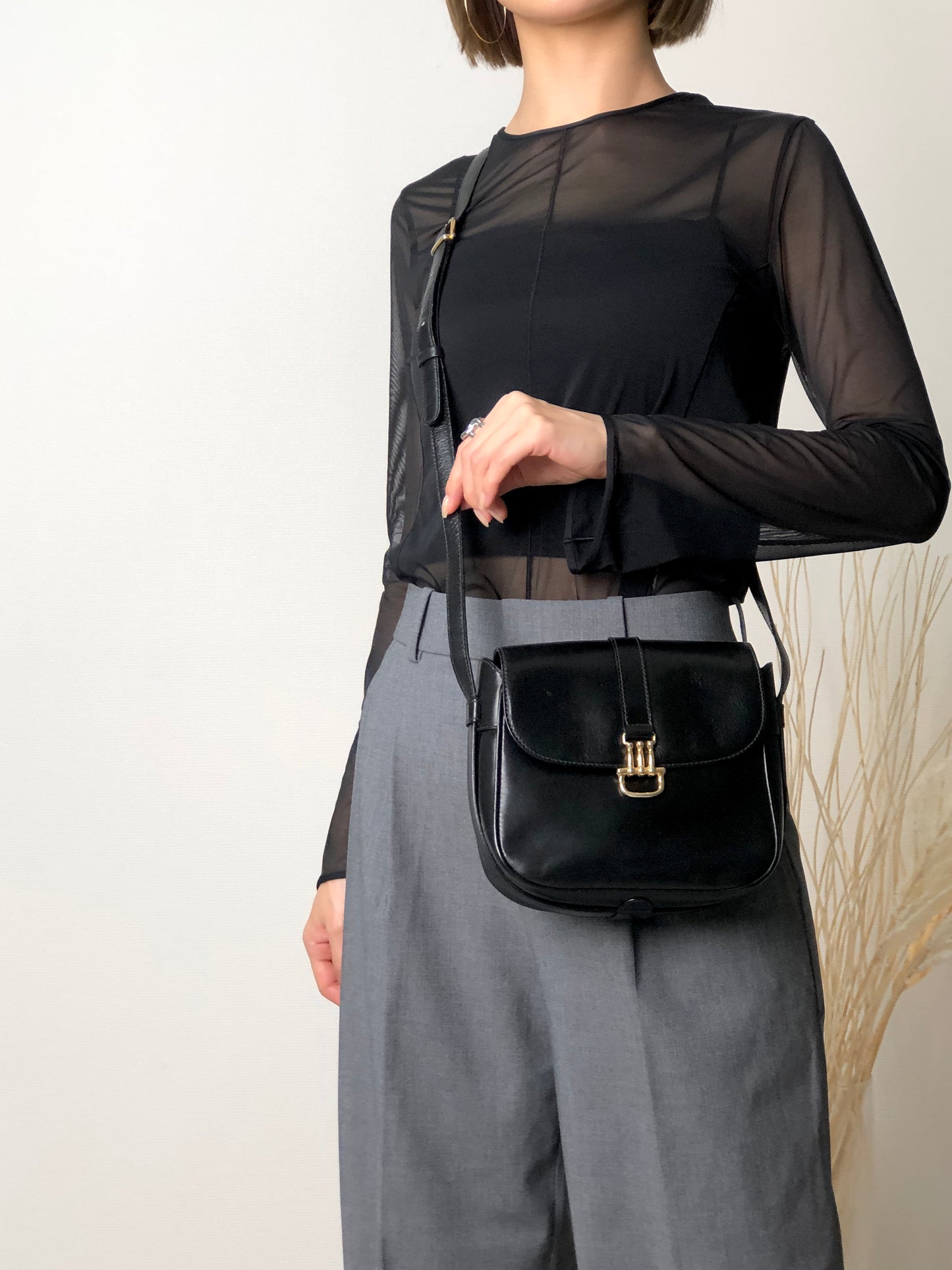 CELINE Horse Bit Shoulder bag Black Vintage essf4n