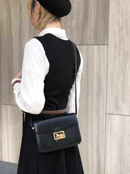 CELINE Horse Carriage Shoulder bag Black Vintage bxg55y
