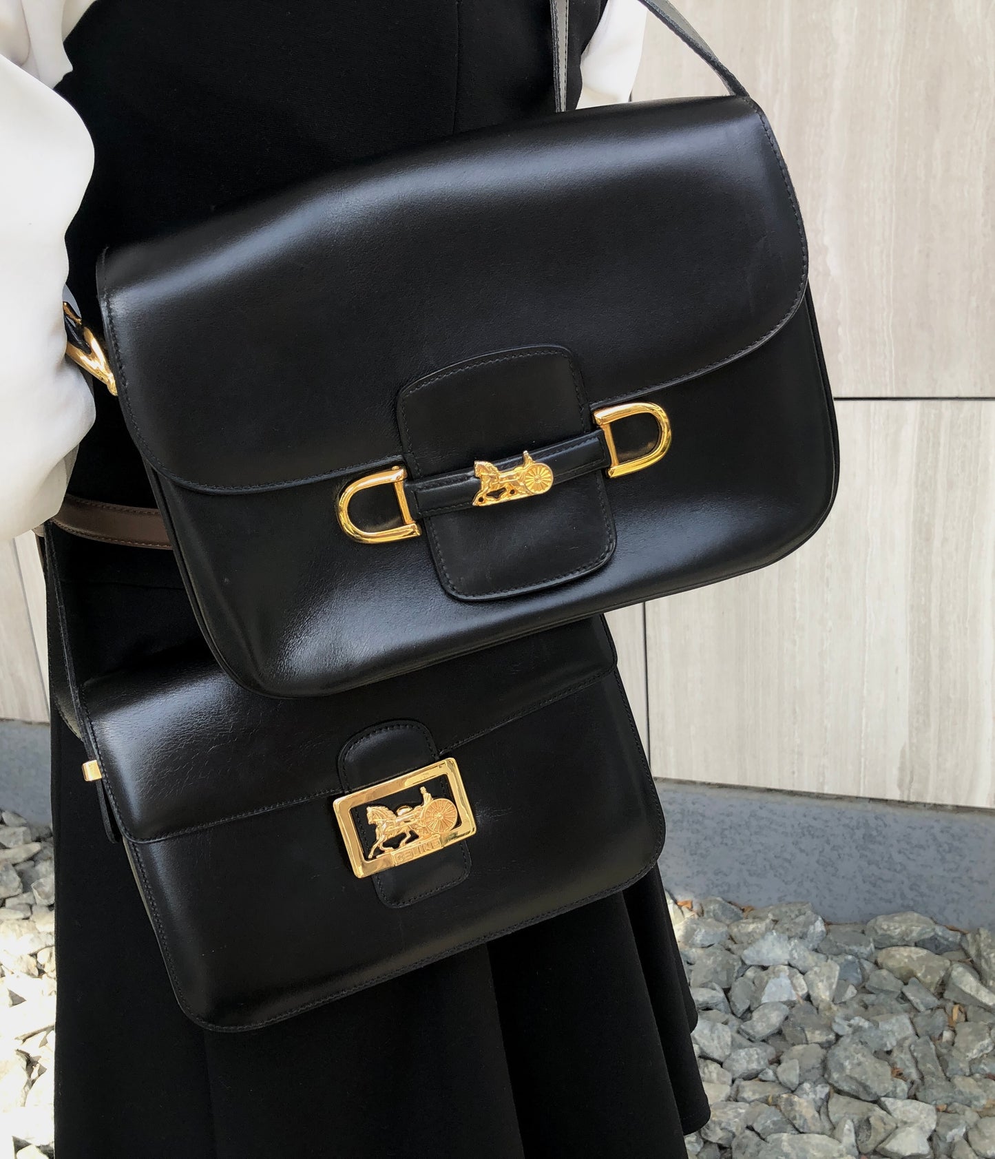 CELINE Horse Carriage Shoulder bag Black Vintage gec7v4
