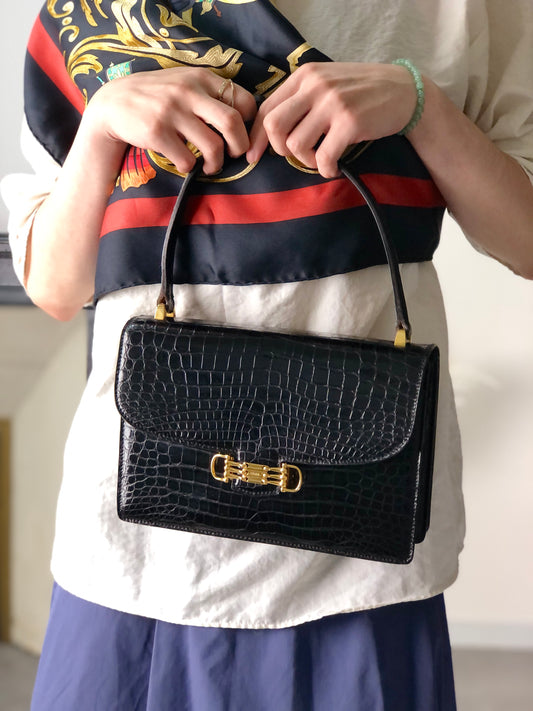 CELINE Horse Bit Handbag Black Vintage 4mkifm