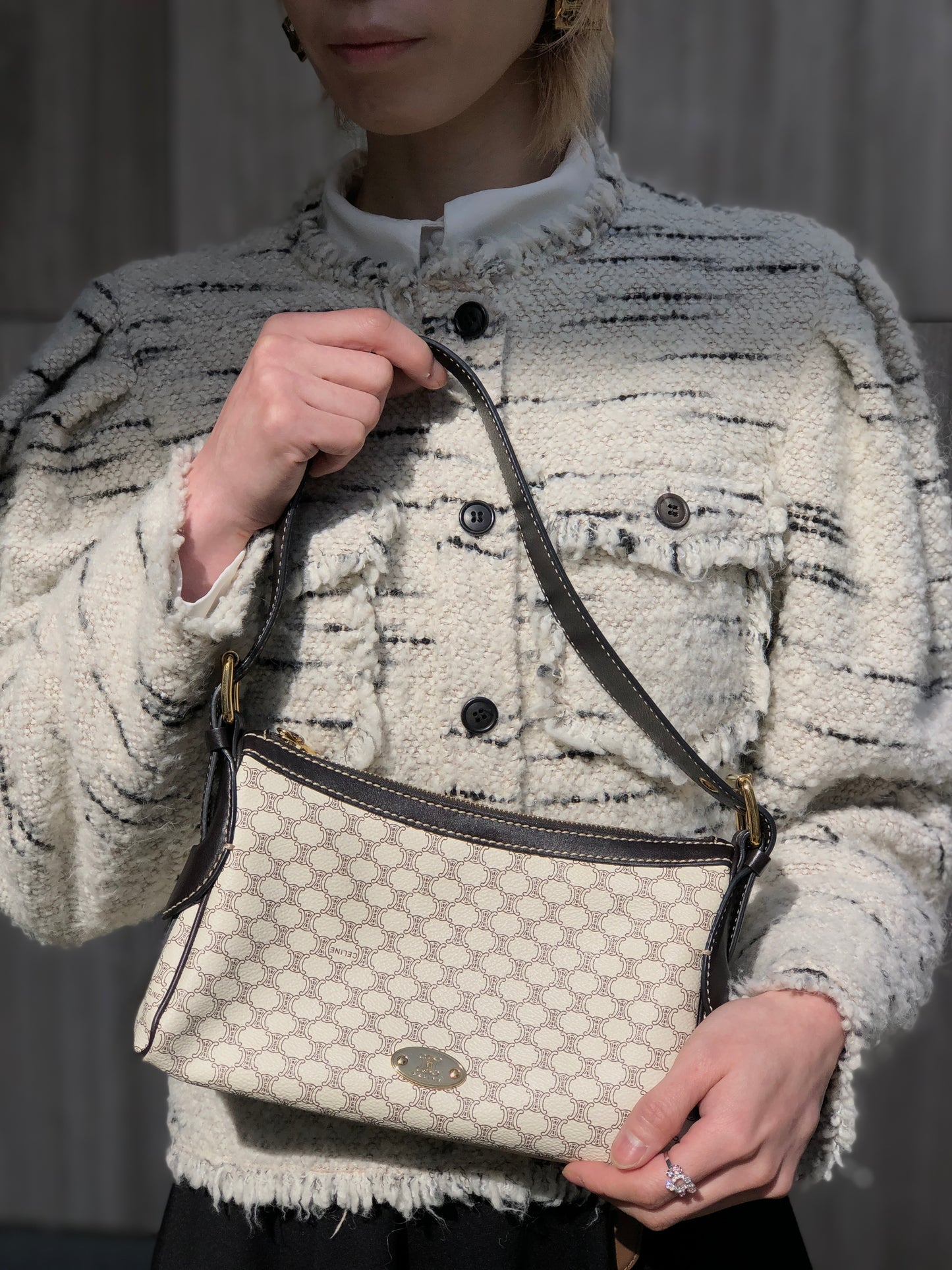 CELINE Macadam Triomphe Shoulder bag White Vintage frfffi