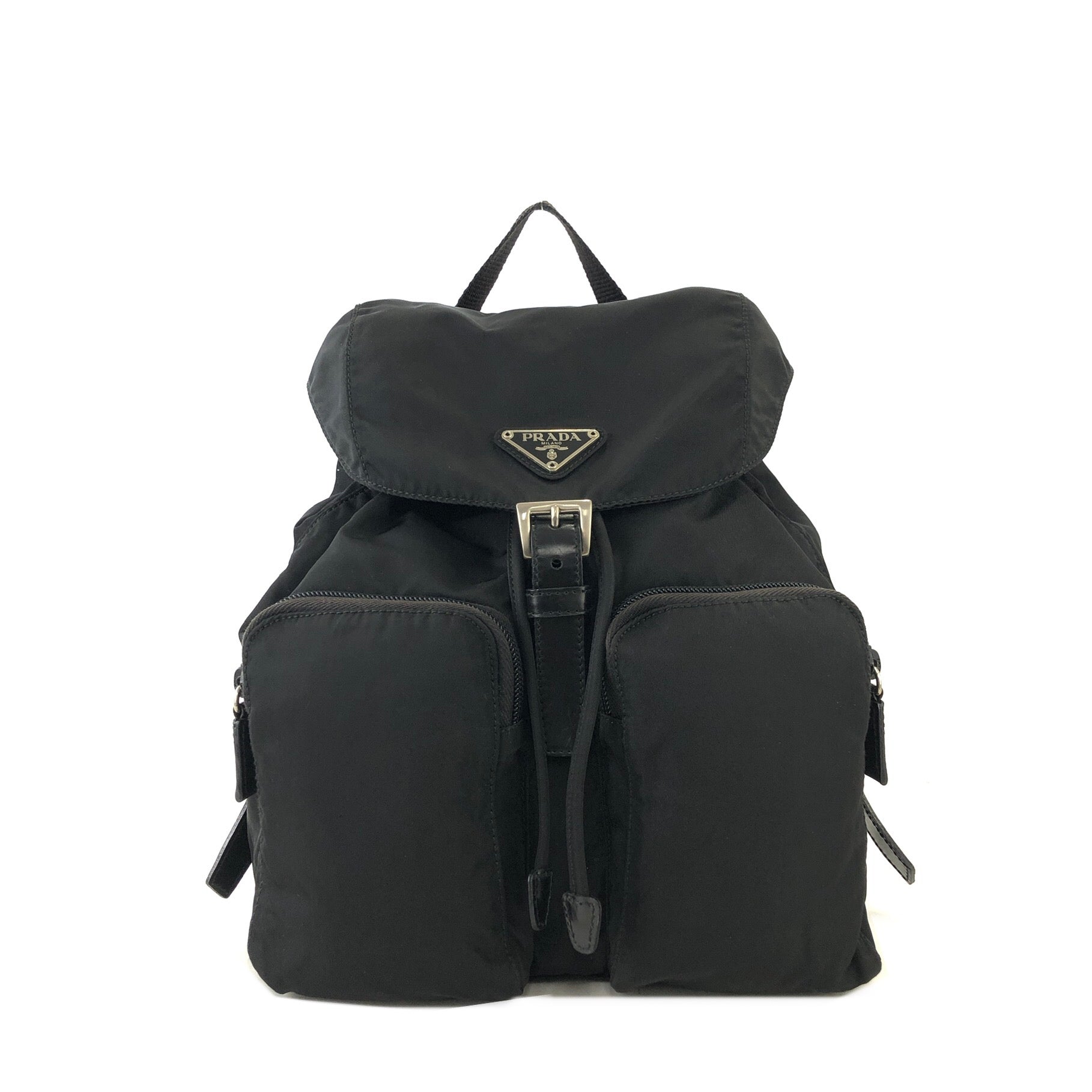 PRADA Triangle logo Double pocket Nylon Backpack Black Vintage 