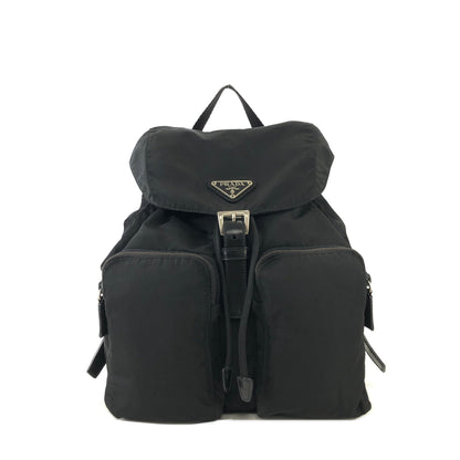 PRADA Triangle logo Double pocket Nylon Backpack Black Vintage 6bhxb5