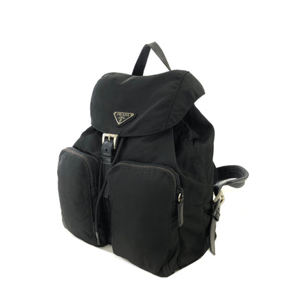 PRADA Triangle logo Double pocket Nylon Backpack Black Vintage 6bhxb5