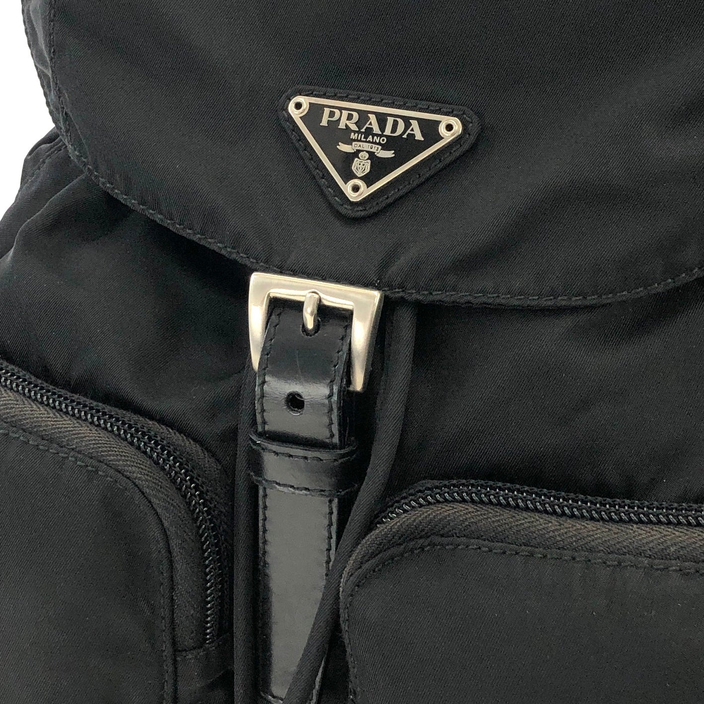 PRADA Triangle logo Double pocket Nylon Backpack Black Vintage 6bhxb5