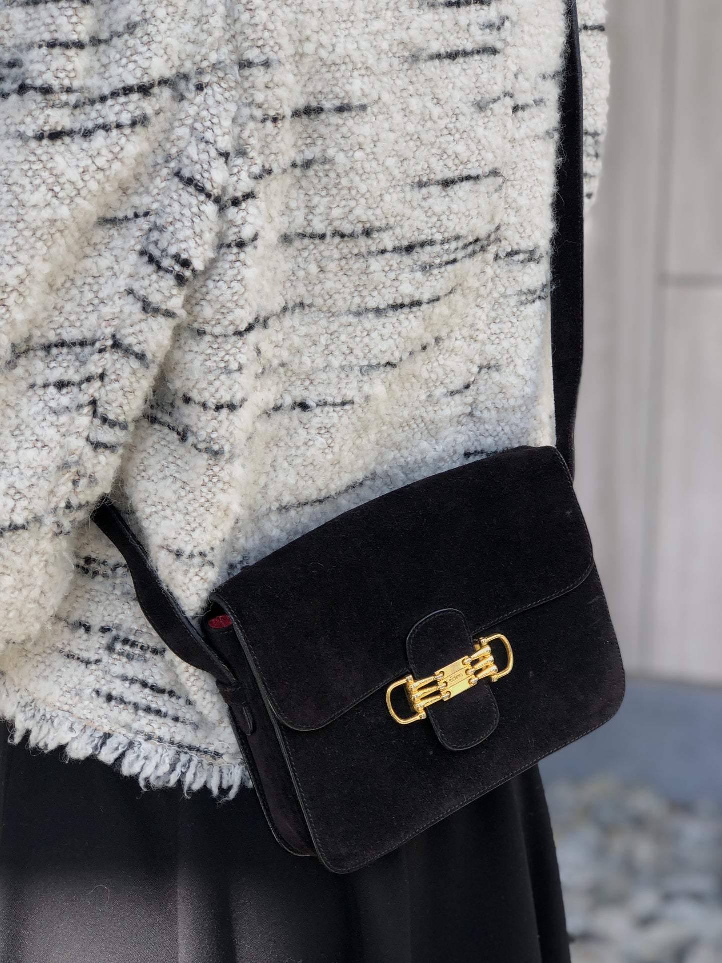 CELINE Horse Bit Shoulder bag Black Vintage yffeiu