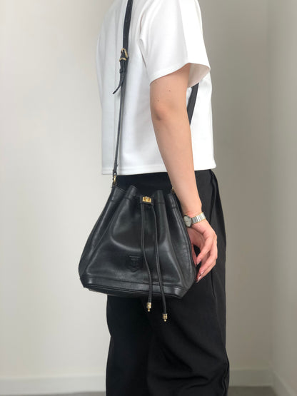 CELINE Blason Drawstring Shoulder bag Black Vintage 2vim3n