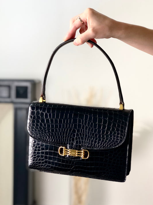 CELINE Horse Bit Handbag Black Vintage 4mkifm