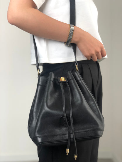 CELINE Blason Drawstring Shoulder bag Black Vintage 2vim3n