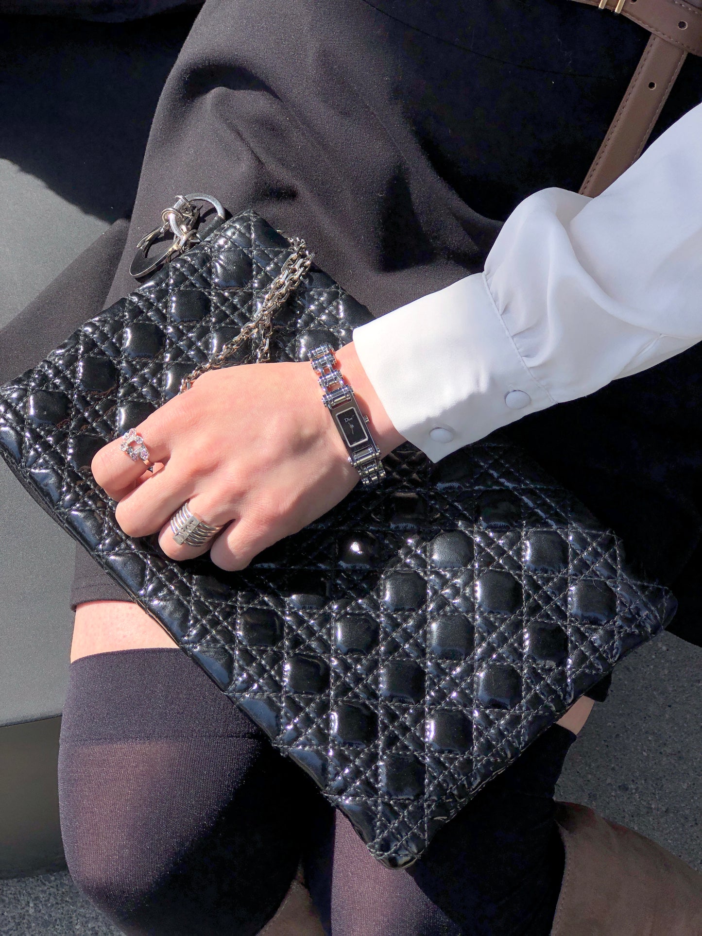 Christian Dior Cannage Logo Charm Handbag Black Vintage gk2smc