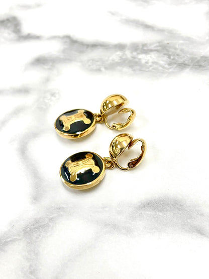 CELINE Triomphe 耳環 黑金 復古 配件 舊款 舊款 CELINE 6jythw