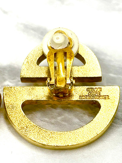 CELINE Horseshoe Circle earrings gold vintage old accessories 2tts8b