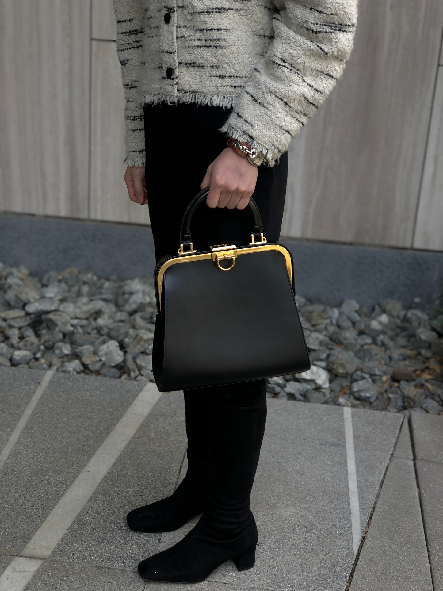 Christian Dior Metal Clasp Handbag Black Vintage istwjt