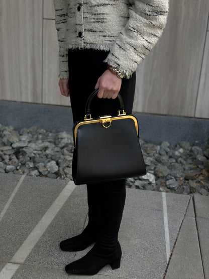 Christian Dior Metal Clasp Handbag Black Vintage istwjt