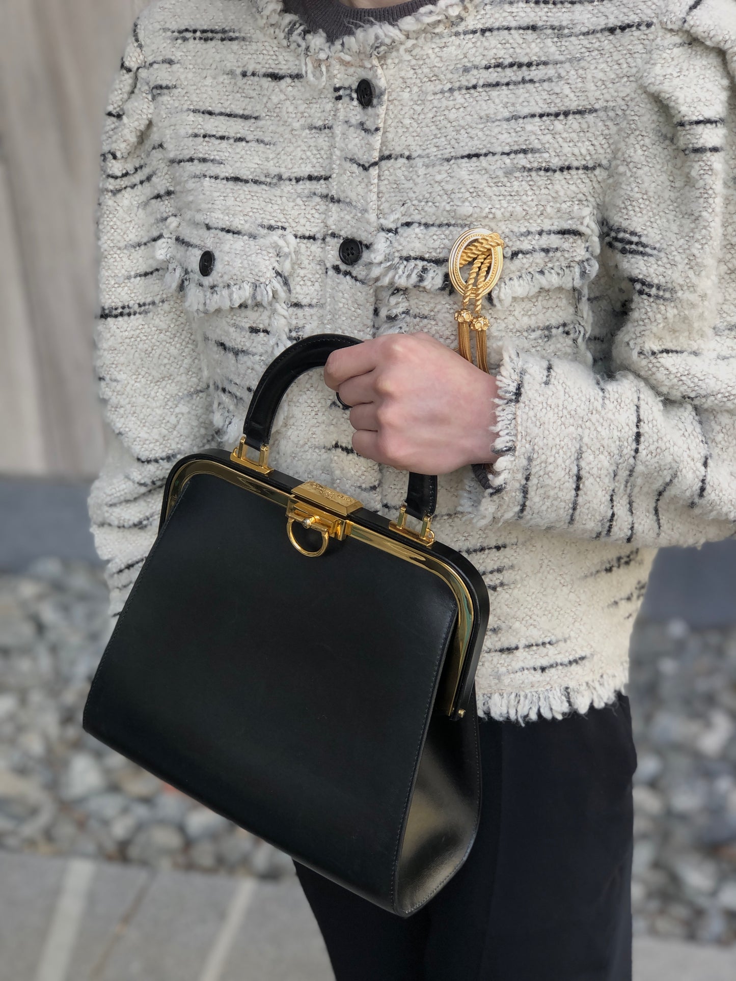 Christian Dior Metal Clasp Handbag Black Vintage istwjt