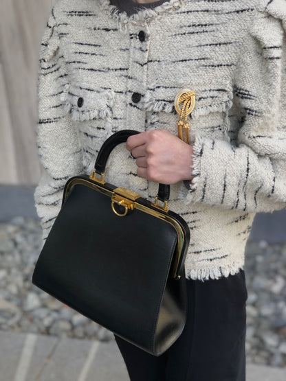 Christian Dior Metal Clasp Handbag Black Vintage istwjt