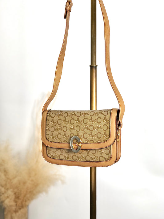 CELINE Macadam Horse Carriage Shoulder bag Beige Vintage vg3har