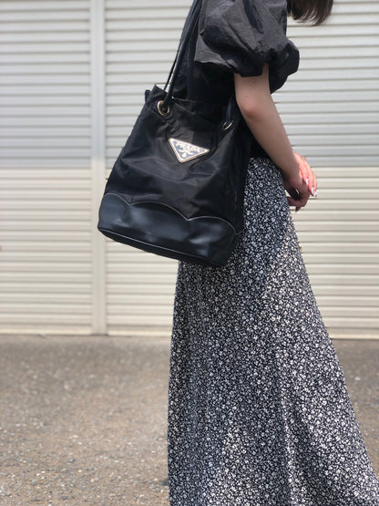 PRADA Triangle logo Nylon Bucket Tote bag Black Vintage 6azkzz