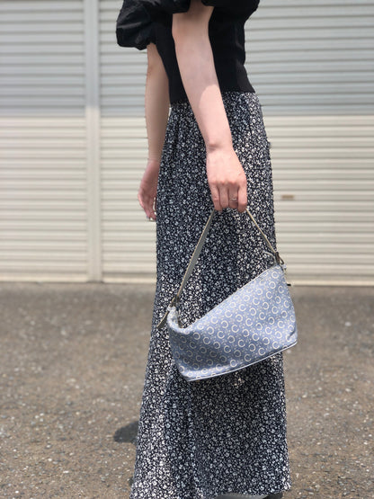 CELINE C Macadam Jacquard Handbag Blue Vintage Old Celine znhcpr