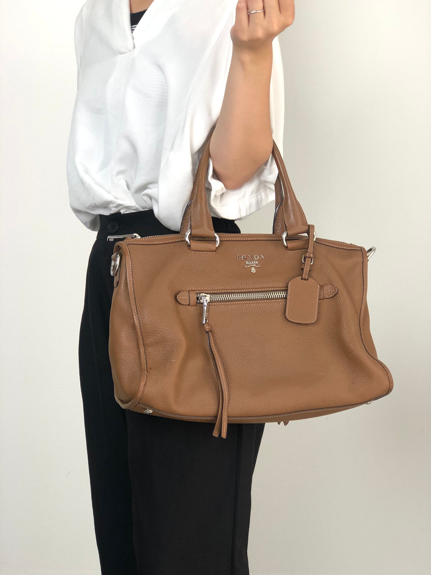 PRADA VITELLO PHENIX Two-way Handbag Shoulder bag Brown BL0805 Vintage 2rpjby