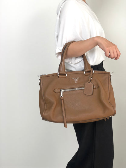 PRADA VITELLO PHENIX Two-way Handbag Shoulder bag Brown BL0805 Vintage 2rpjby
