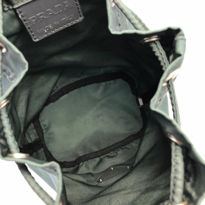 PRADA Triangle logo Nylon Drawstring Small Handbag Pouch Olive Green Vintage Old ytmp84
