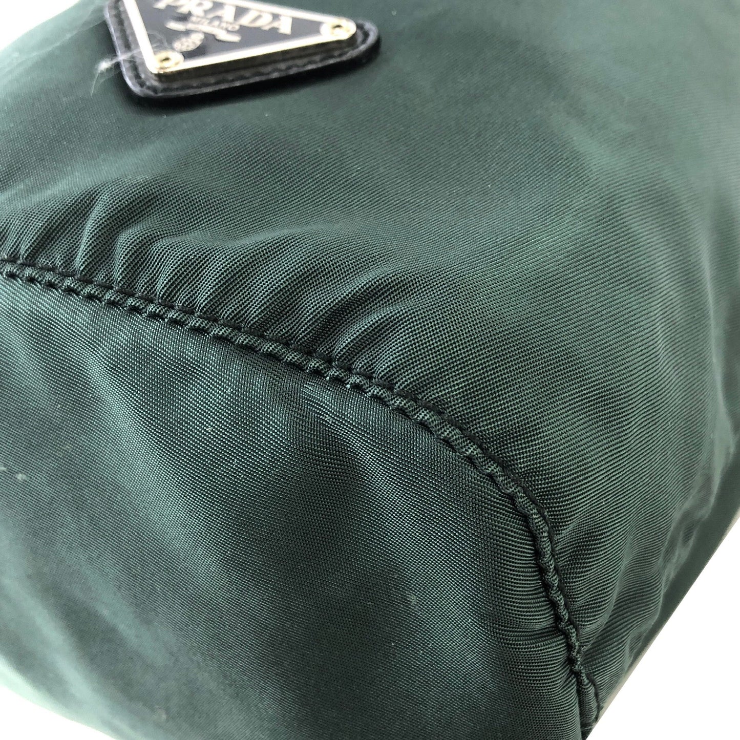 PRADA Triangle logo Nylon Drawstring Small Handbag Pouch Olive Green Vintage Old ytmp84