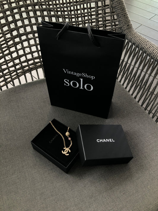 CHANEL Coco Mark Stone Necklace Gold Vintage 5wtxvp