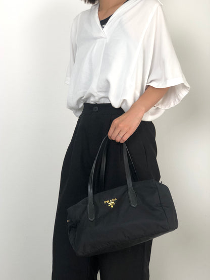 PRADA Logo Small Boston bag Handbag Black Vintage 754ve8