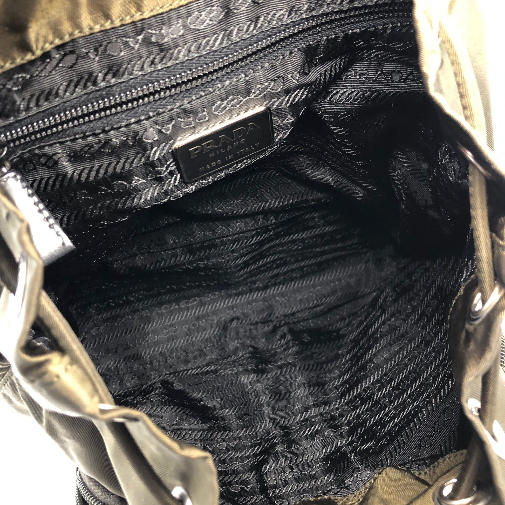Prada Unisex Nylon Multi-Pocket Logo Clutch Bag Technical Fabric Black Green