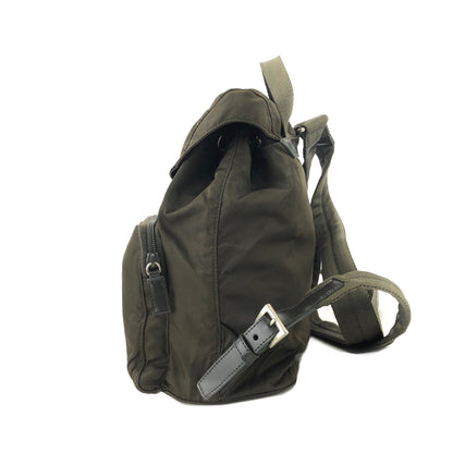 PRADA Triangle Logo Double Pocket Nylon Backpack Olive Green Vintage Old jp8x5n